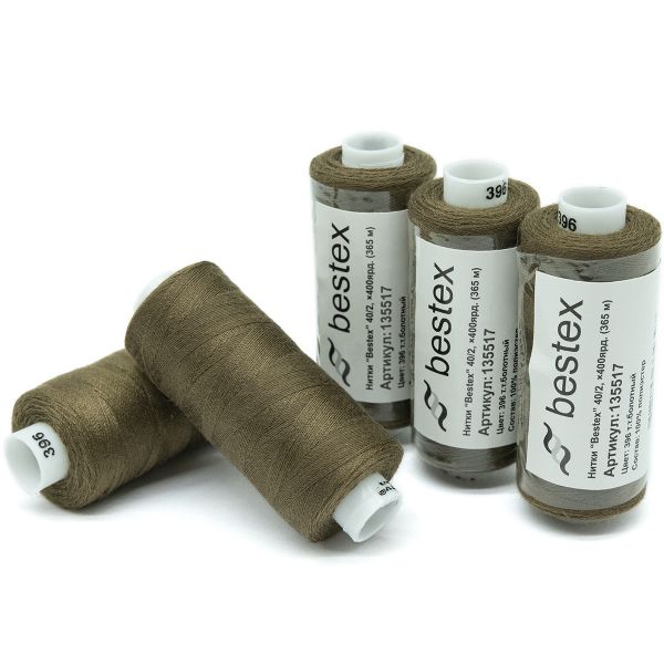 Нитки швейные бытовые Bestex 40/2, 365 м (400 ярд) / 10 кат., 396 коричневый хаки