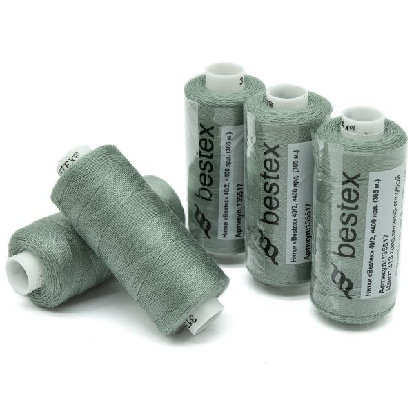Нитки швейные бытовые Bestex 40/2, 365 м (400 ярд) / 10 кат., 313 дымчато-голубой
