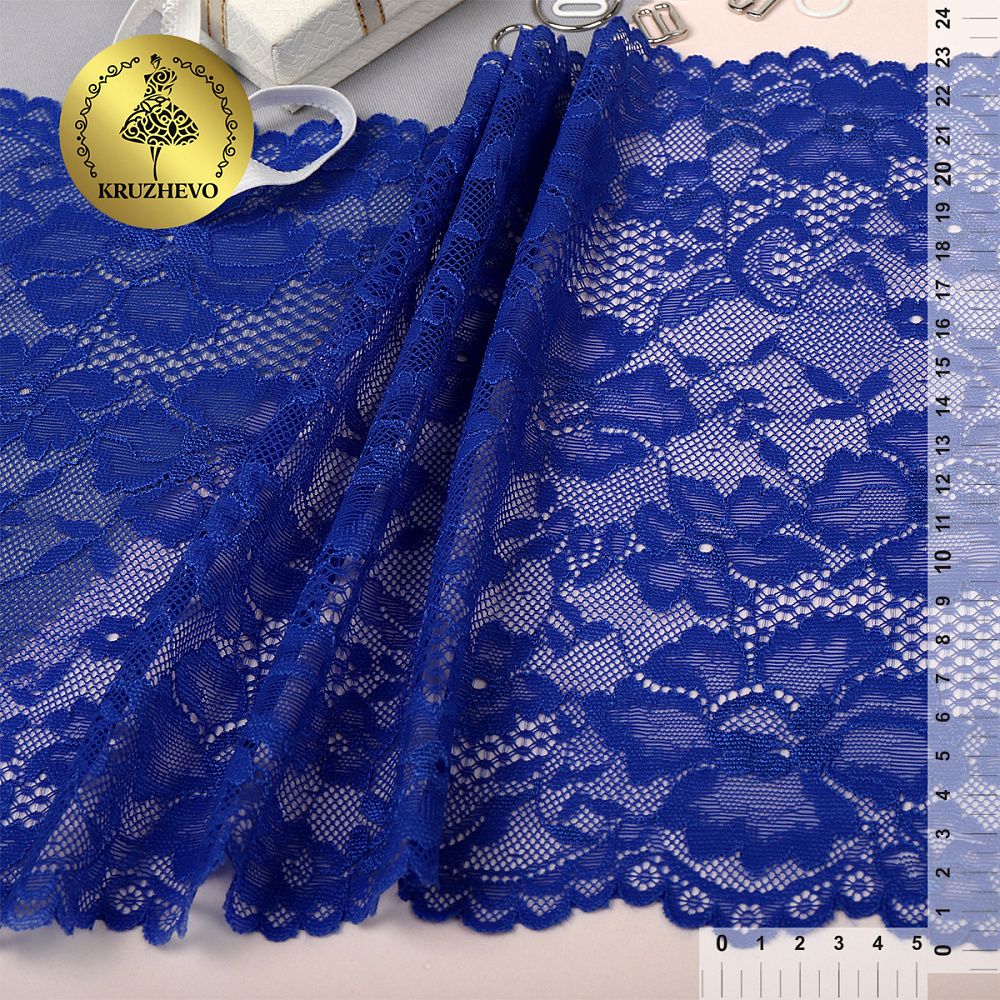 Кружево эластичное (стрейч) D8 230мм цв.синий, 10 м, Kruzhevo