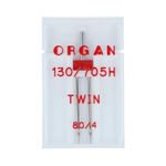 Иглы для швейных машин бытовые универсальные 130/705 H, №80/4, двойные, 1 игла, в пенале 5102048, ORGAN