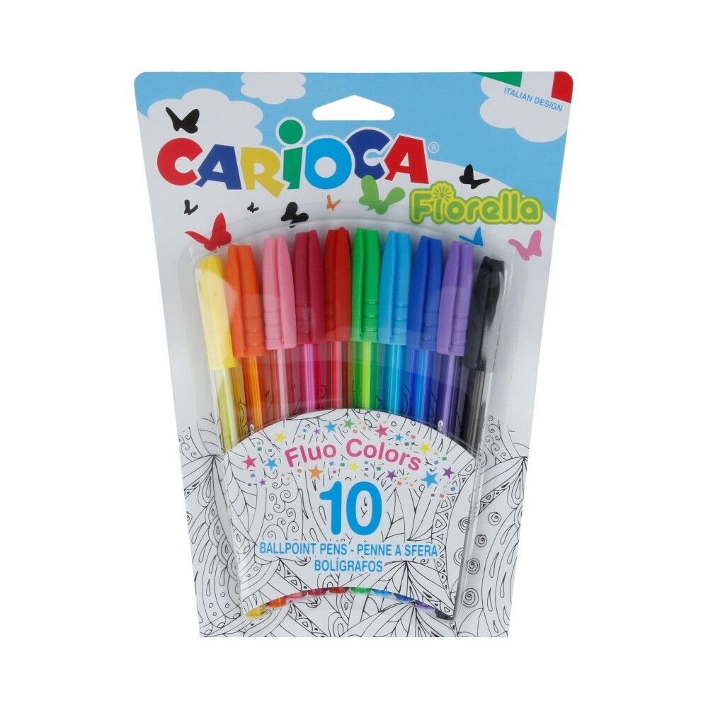 Набор шариковых ручек Carioca Fiorella 42775 1 мм, 10 шт, флуоресцентные цвета 42775