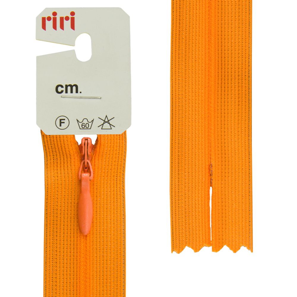 Молния скрытая (потайная) RIRI Т3 (3 мм), н/раз., 50 см, цв. тесьмы 2403, оранж., упак. 5 шт