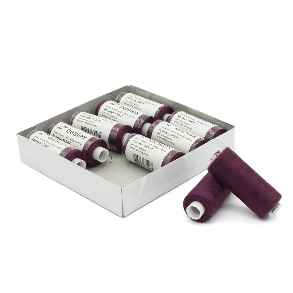 Нитки швейные бытовые Bestex 40/2, 365 м (400 ярд) / 10 кат., 250 коричнево-малиновый