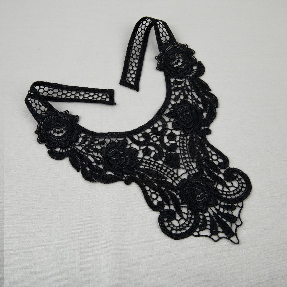 Пришивная кружевная вставка 270 мм, гипюр, 10 шт, Турция, черный, Gamma GIC-35-01