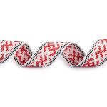 Лента (тесьма) жаккардовая 24.0 мм / 25±1 метров, Орнамент для северных народов, рис 9872 №3 бел/красн/черный, Gamma C3885