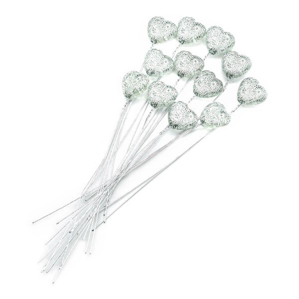 Декоративный элемент на проволоке Серебристое сердце 1,6х1,5см, длина 11см, 12 шт, Астра