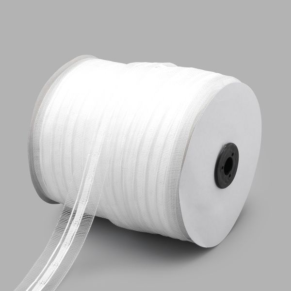 Лента (тесьма) шторная: сборка параллельная нефикс. 25 мм / 100 метров, органза