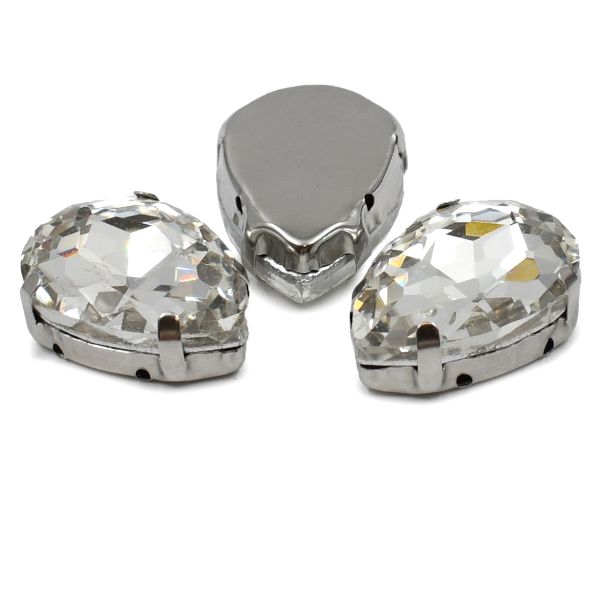 Хрустальные стразы в цапах формы капля, белый 13х18 мм, 3 шт., АЦ001НН1318