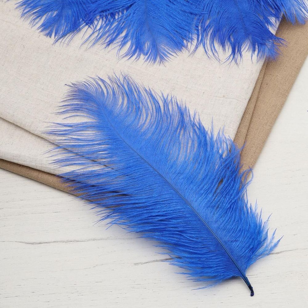 Перья страуса декоративные 20-25см, 10 шт в упак, синий