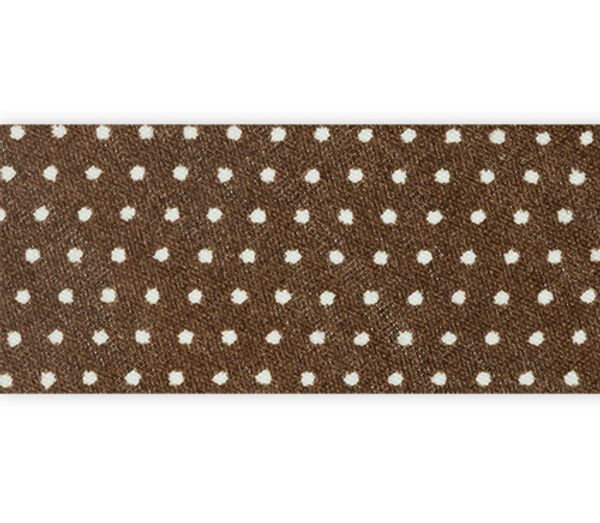 Косая бейка хлопковая 20 мм / 25 метров, 098P коричневый/белый горох, Gamma GBF-20