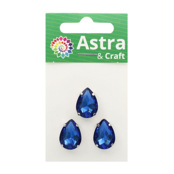 Хрустальные стразы в цапах формы капля, сапфир 13х18 мм, 3 шт, АЦ010НН1318