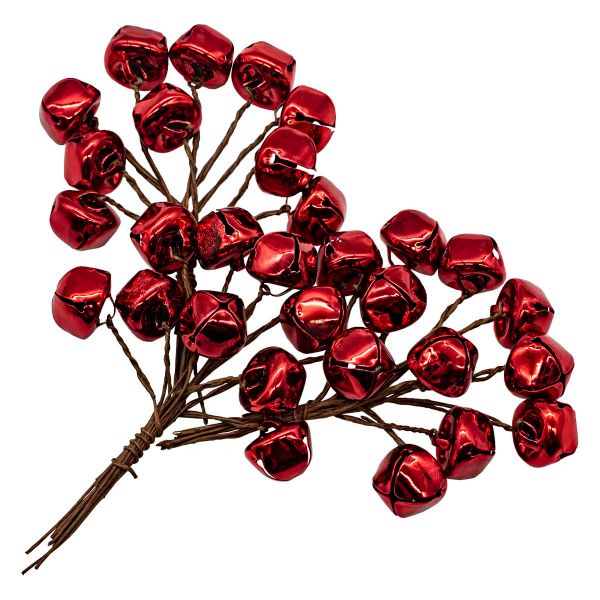 Бубенчики 15 мм, 30 шт, на ветке, красные