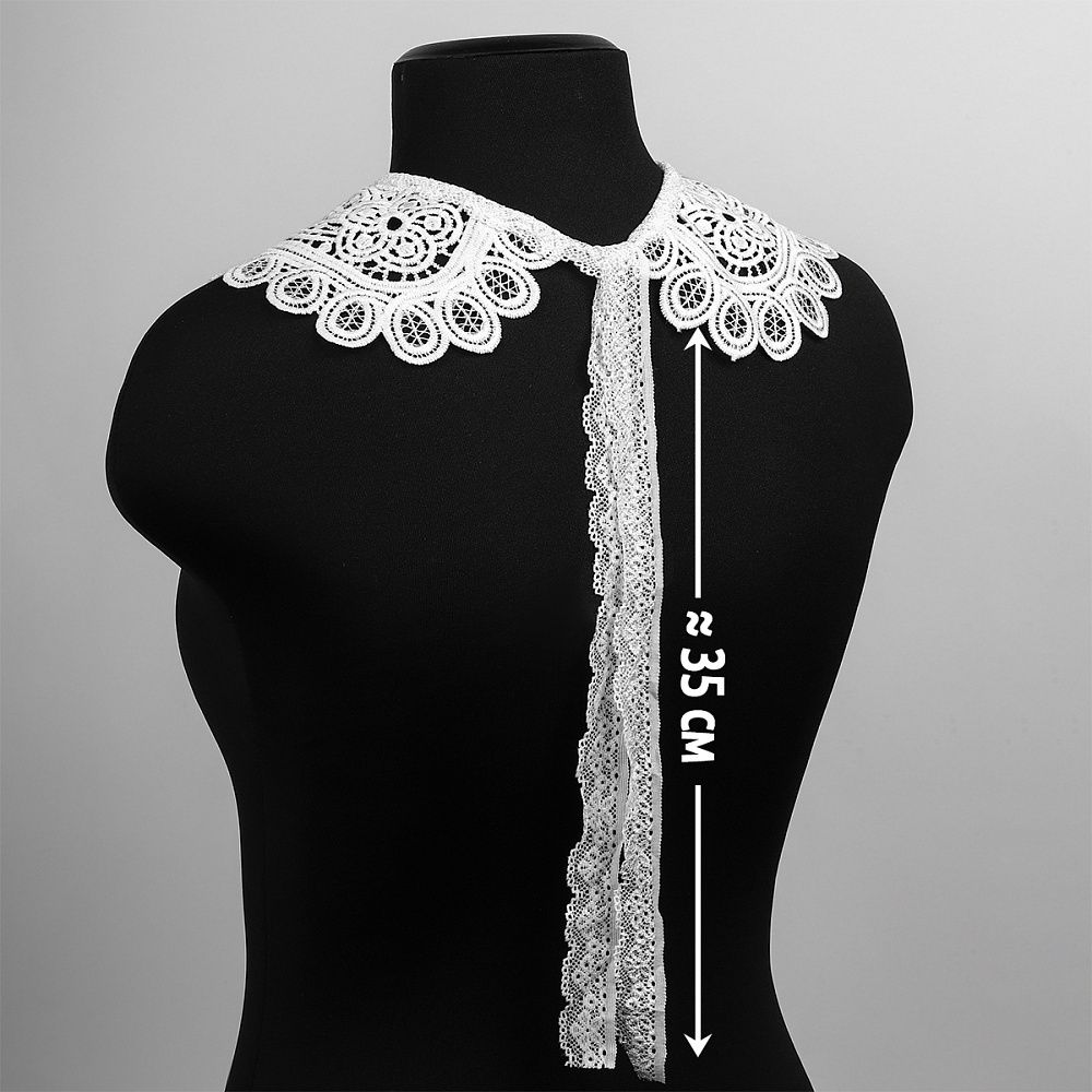 Накладной кружевной воротник 30х35 см, матовая нить Kruzhevo TBY.13/194, цв.белый уп.1шт
