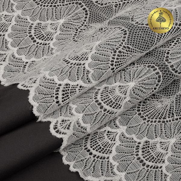 Кружево эластичное (стрейч) 8034 195мм цв.F102 молочный, 10 метров, Kruzhevo