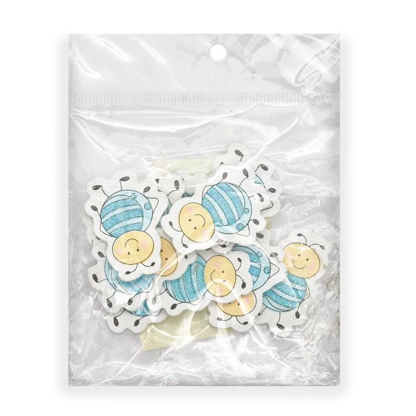 Декоративный стикер Пчелка 40 мм, голубой, 10 шт