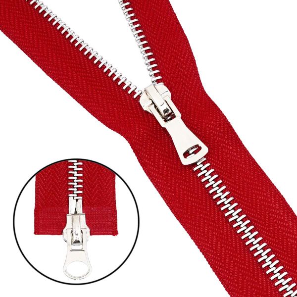 Молния металл Т5 (5 мм) 2 зам., разъем., 80 см, никель, 519 красный, 5 шт