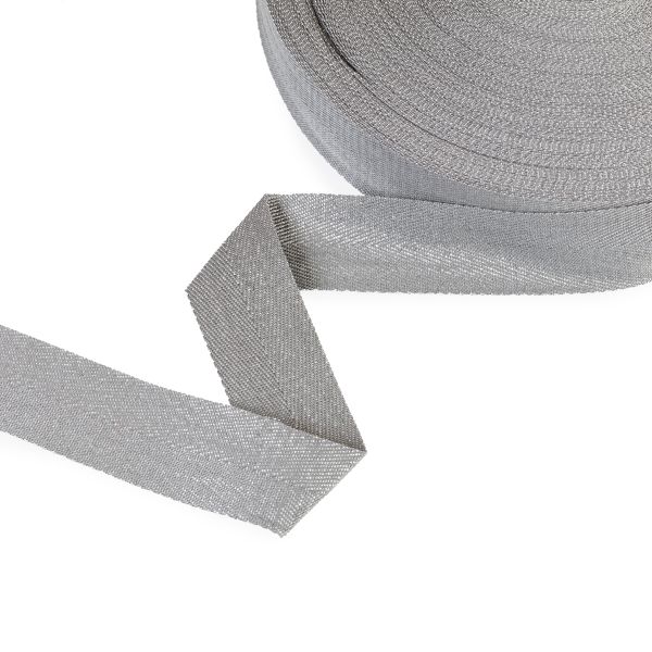 Тесьма (лента) киперная п/э с люрексом 30 мм / 50 метров, св.серый-серебристый/lt.grey-silver, Gamma TPTL-30