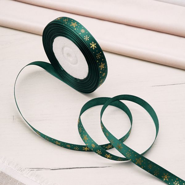 Лента атласная Снежинки 12.0 мм / 22.86±1 метров, зеленый, 3AR3010, Globus