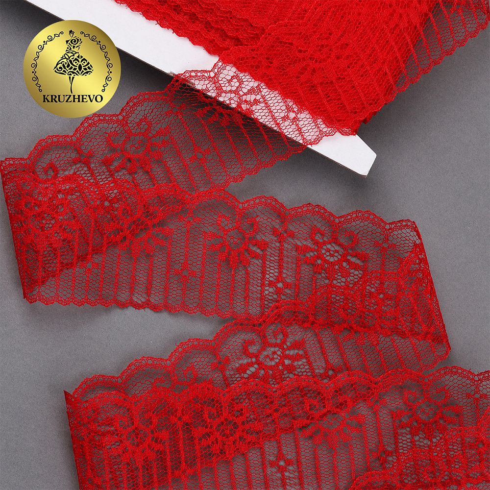 Кружево отделочное в стиле "трикотаж" 50 мм, диз. 283, цв.03 красный, уп. 27,4 м