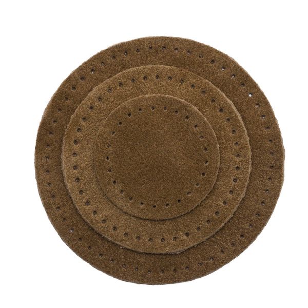 Набор заплаток пришивных из замши, круг ⌀4см, 6см и 8см, с перфорацией, 3 шт, 100% кожа (32 кэмел), 59401