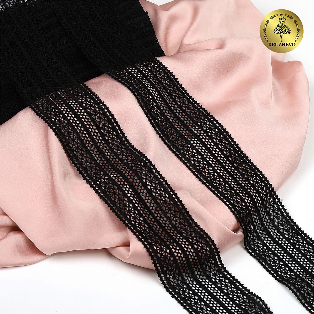 Кружево стрейч (эластичное) 50 мм / 10 метров, TBY.8035, цв.02 черный, Kruzhevo