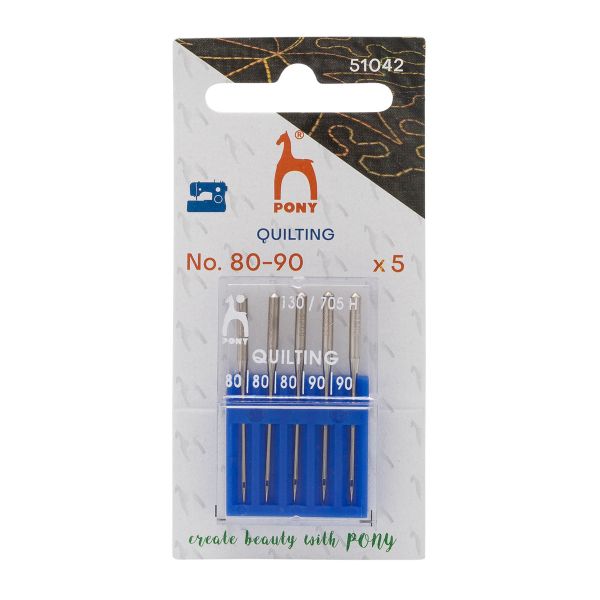 Иглы для швейных машин для квилтинга 130/705 H, №80-90 с плоской колбой, 5 шт, Pony, 51042