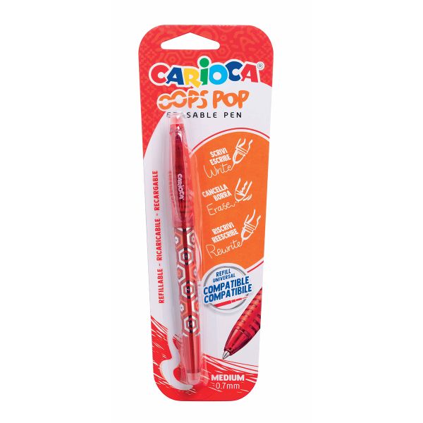 Ручка гелевая пиши-стирай OOPS Pop 41044/03 ⌀1 мм, 0.7 мм, 41044/03 цвет чернил: красный, Carioca 41044/03