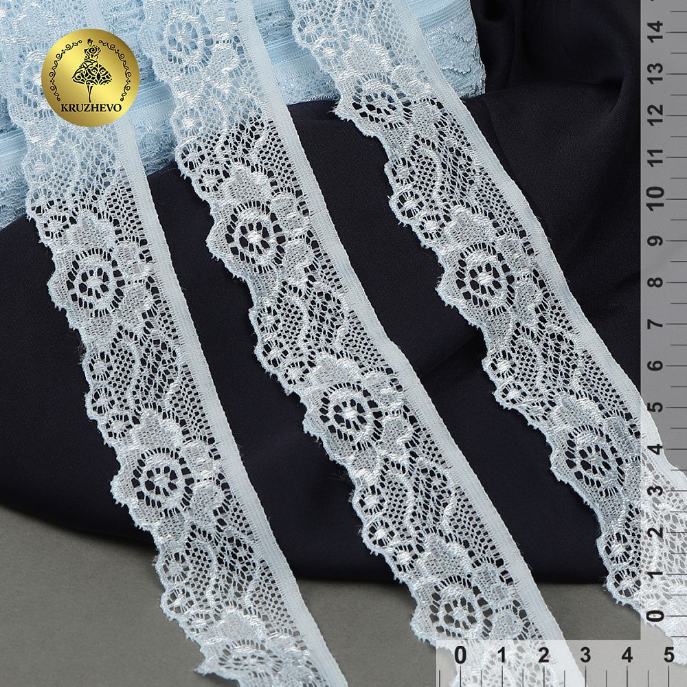 Кружево эластичное (стрейч) арт.L839 30мм цв.F183 голубой уп.50м, Kruzhevo