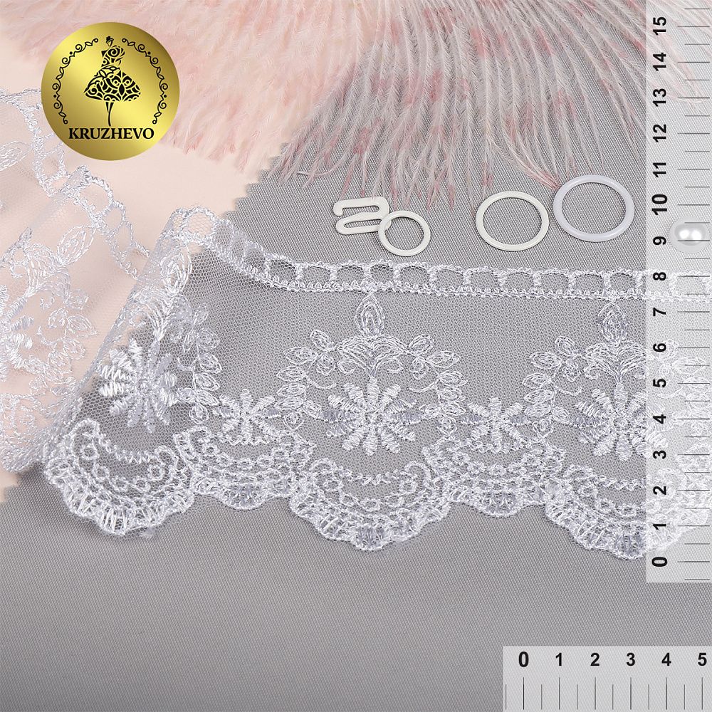 Кружево на сетке 80 мм, диз. 232, цв.01 белый уп. 13.71 м, Kruzhevo