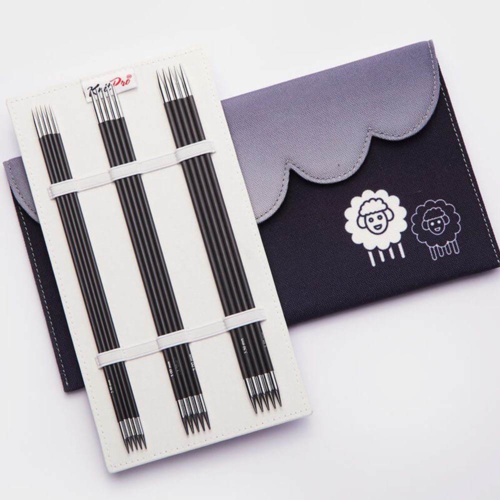 Набор чулочных спиц для вязания Knit Pro Karbonz 20см 6 видов спиц карбон, 41634