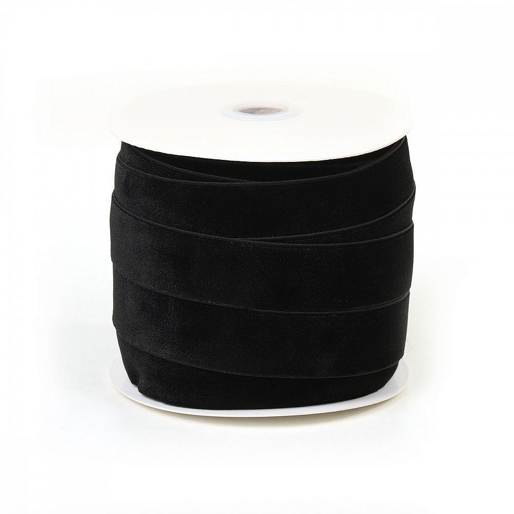 Лента бархатная (тесьма) эластичная 25.0 мм / 22.86±1 метров, арт.EL25VR03 нейлон цв.черный