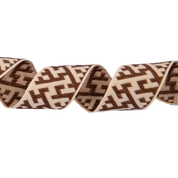 Лента (тесьма) жаккардовая 32.0 мм / 25 метров, Орнамент для северных народов, рис 9302 белый-ч.роза-коричневый, Gamma С3774