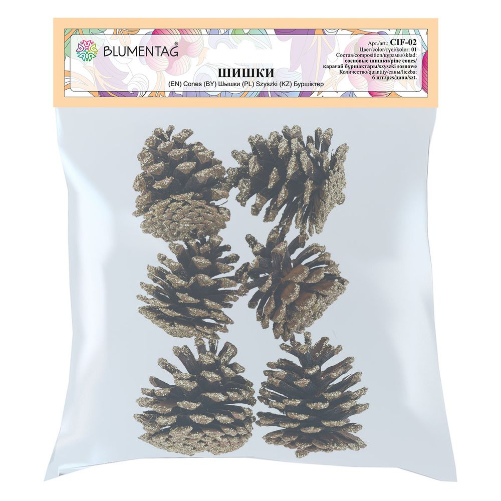 Шишки, 6 шт, 01 Сосна/золото, Blumentag CIF-02
