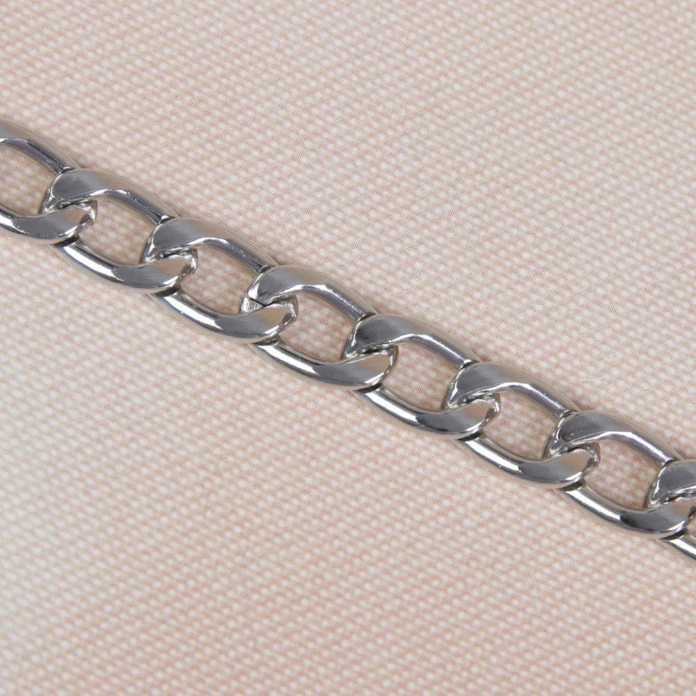 Цепочка для сумки с карабинами алюм 120см 9х14мм плоская серебряный