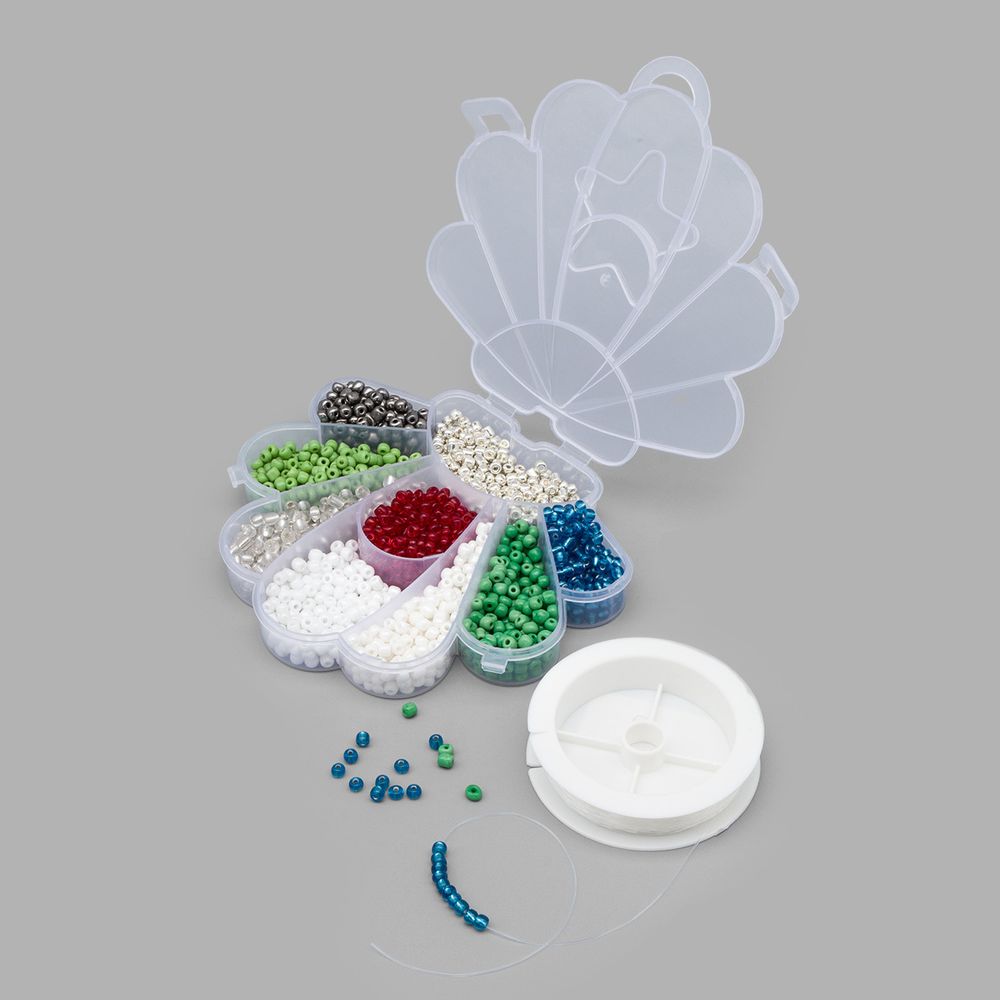 Набор бисера 6/0 (4.1 мм), 9 цветов с контейнером и нитью, Astra&amp;Craft