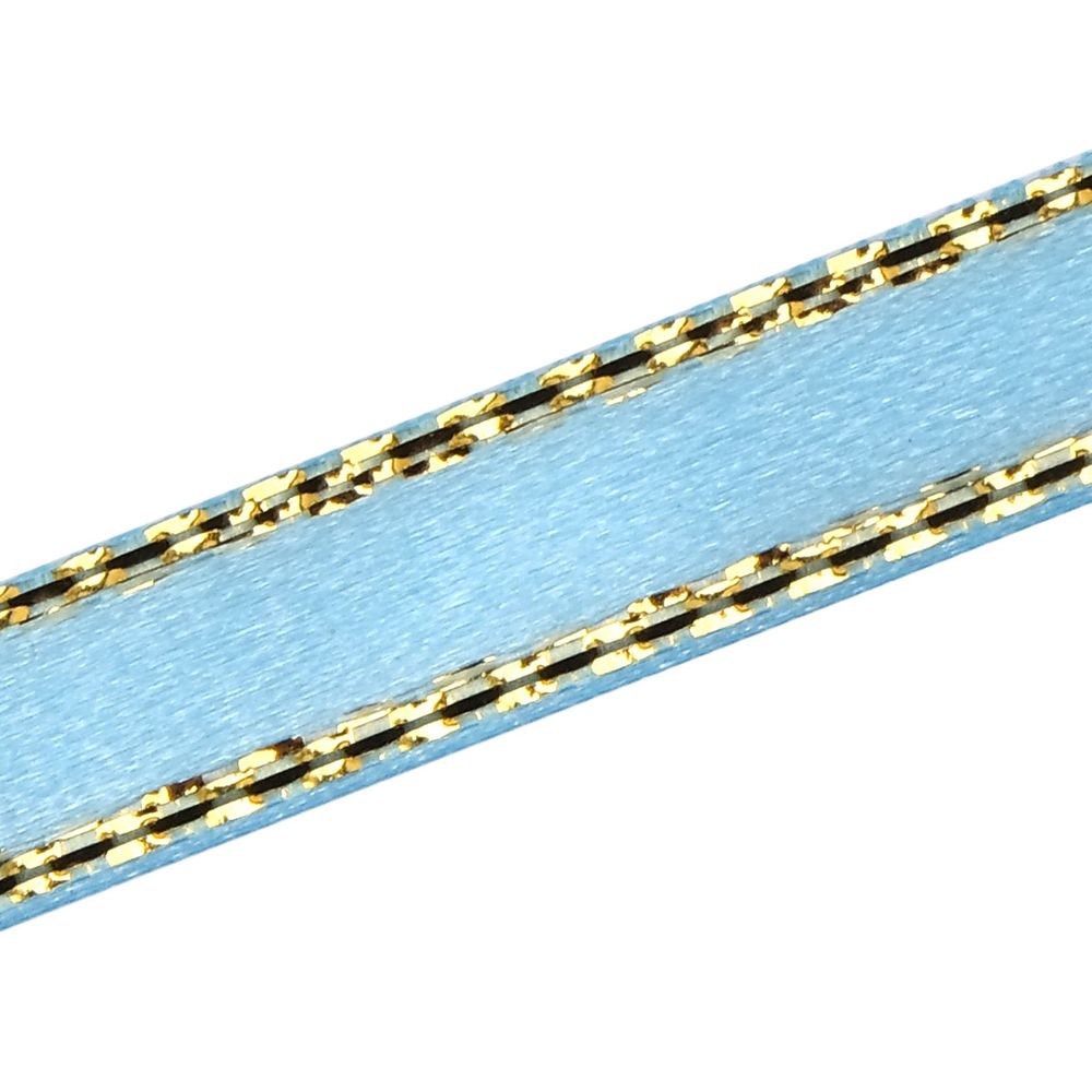 Лента атласная 1-сторонняя 06.0 мм / 22.86 метра, с золотой нитью, 187 голубой