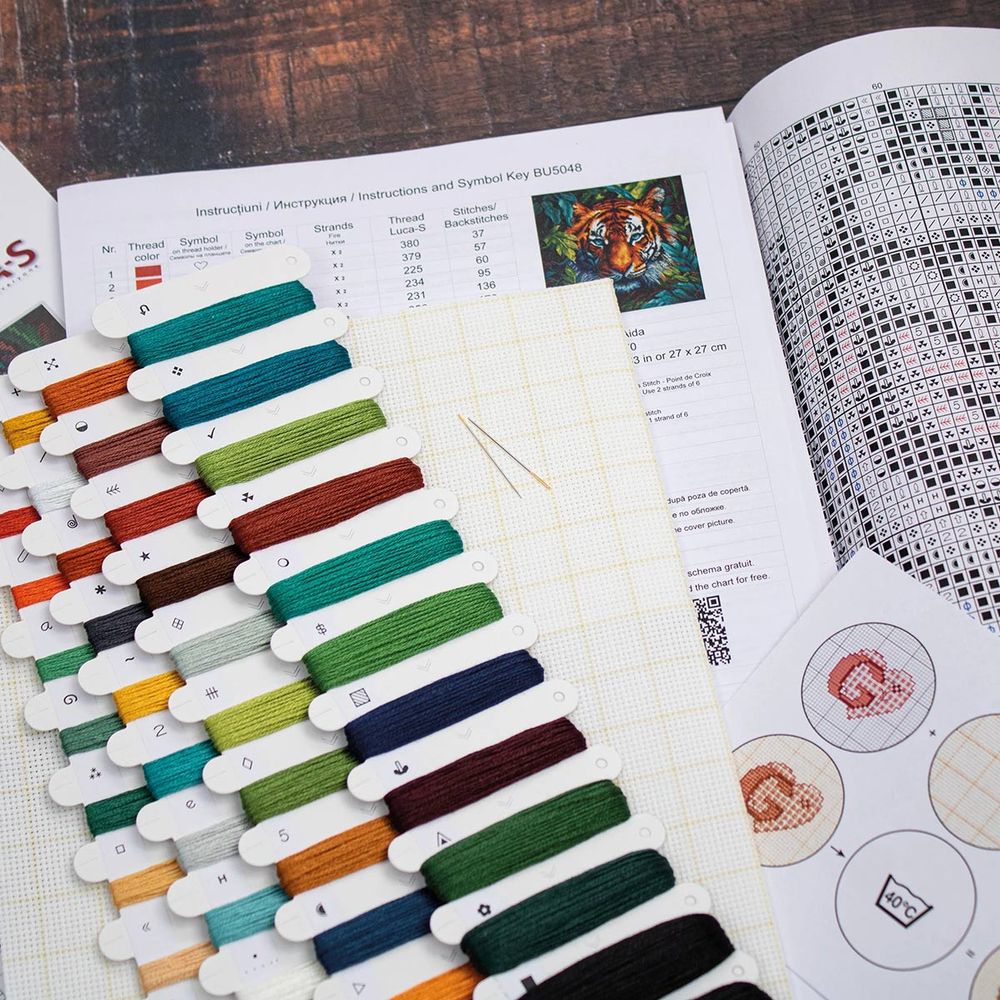 Набор для вышивания нитками Luca-S, Тигр в джунглях, 27х27см