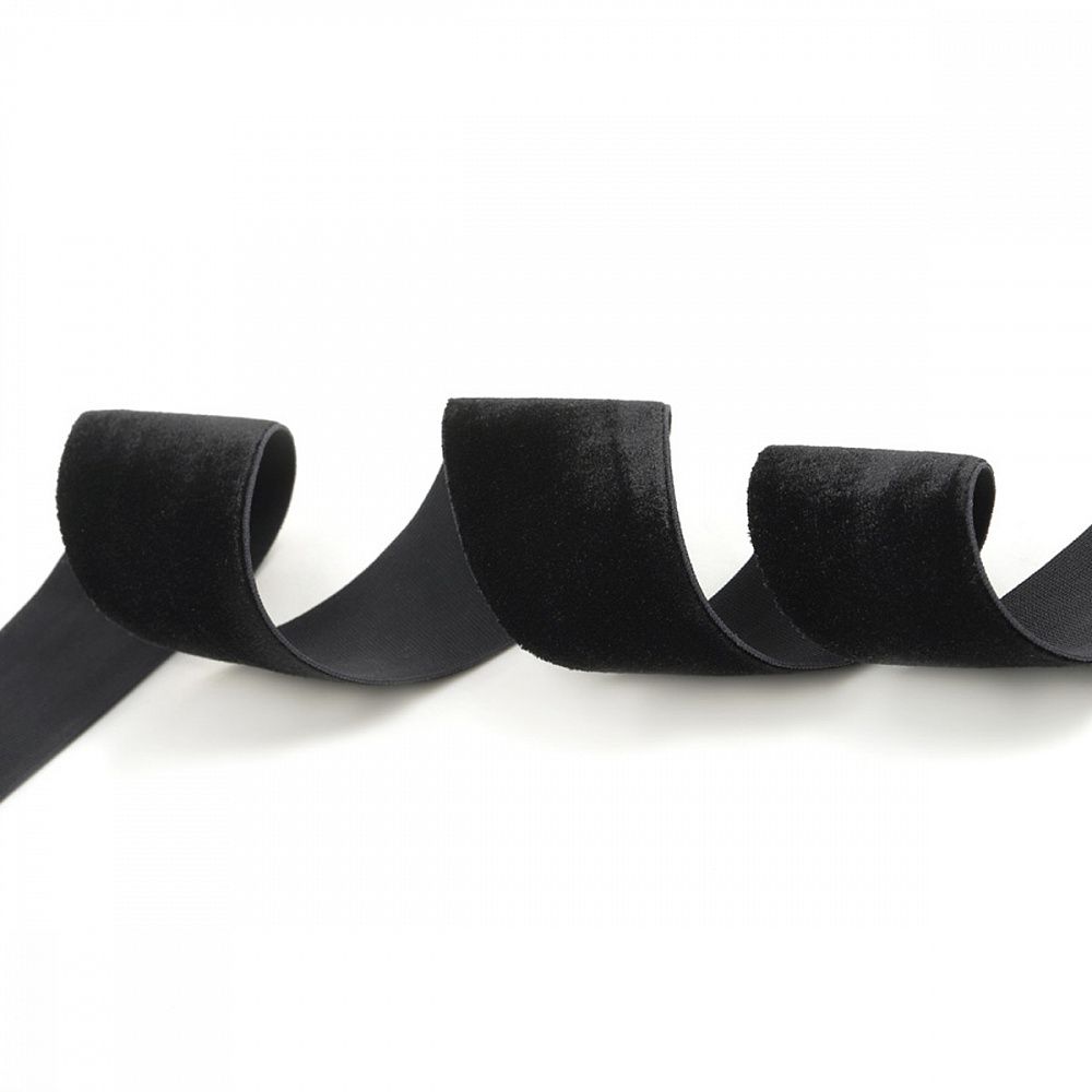 Лента бархатная (тесьма) эластичная 38.0 мм / 20±1 метров, нейлон, черный