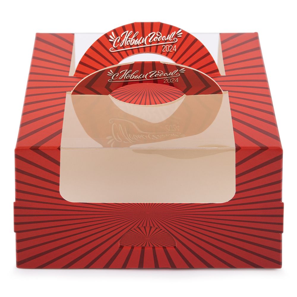 Коробка для мини-торта 14х14х8 см, №2 Красные полоски, S-Chief CBC-007