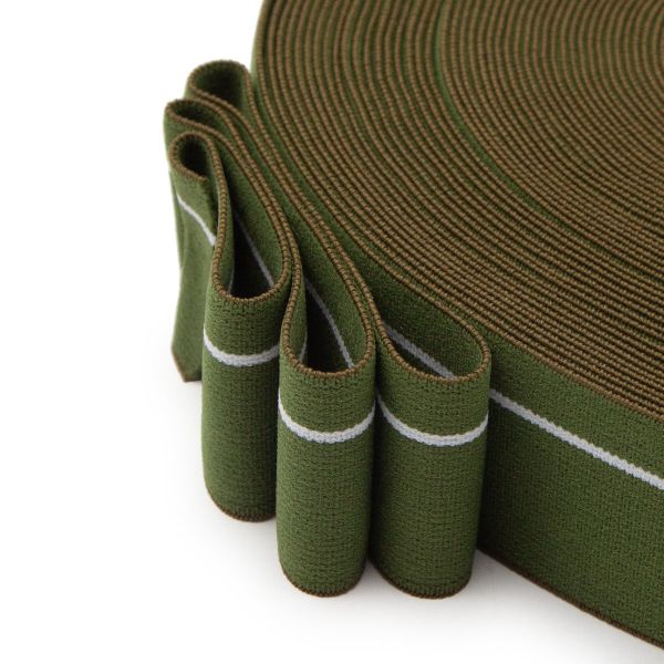 Резинка для мужских трусов и боксеров 35.0 мм / 25 метров, тканая мягкая, 24 г/м, хаки/белый полоса