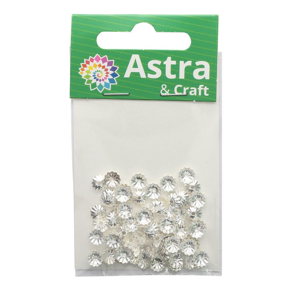 Шапочка для бусин, 3мм 100 шт в упак, Астра, Серебро