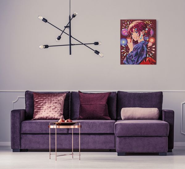 Алмазная (кристальная) мозаика Фрея ALPD-190, на подрамнике Девушка в синем кимоно, 40х50 см