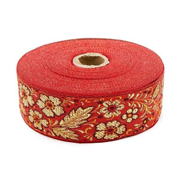 Лента (тесьма) жаккардовая 50.0 мм / 25±1 метров, с метанитом рис. 9560 Яблоневый цвет (6 красный) С3347Г17