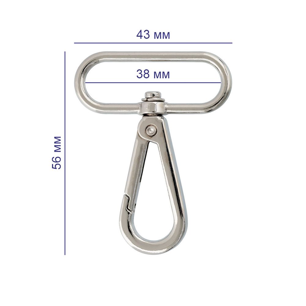 Карабин металл 38.0 мм (56х43 мм), 10 шт, 06 черн.никель, Gamma GH 111/38/10