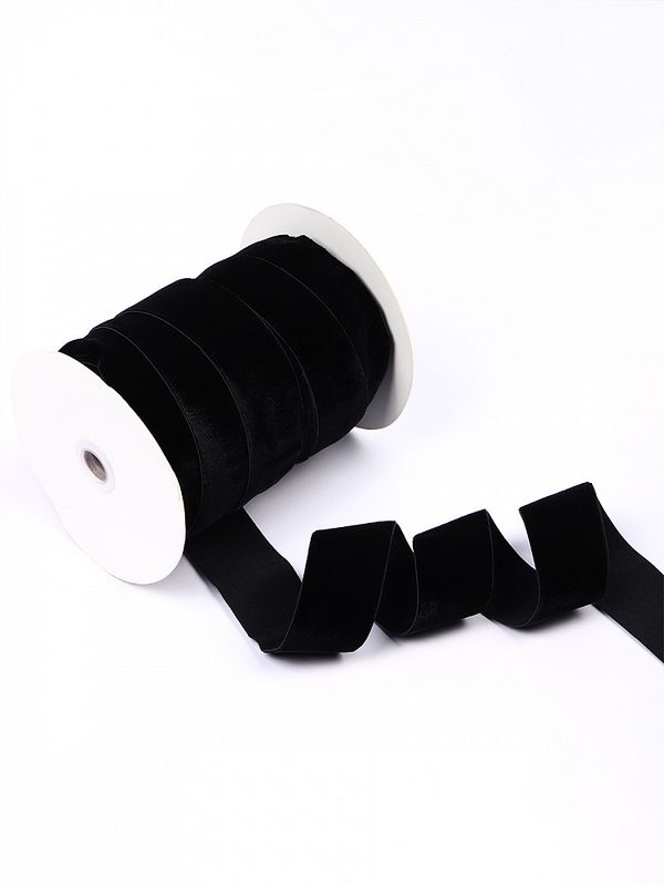 Лента бархатная (тесьма) эластичная 38.0 мм / 20±1 метров, нейлон, черный
