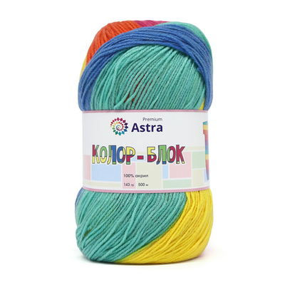 Пряжа Astra Premium (Астра Премиум) Колор-блок (Color-block) / уп.2 мот. по 143 г, 500 м, 01 длинно-секционный