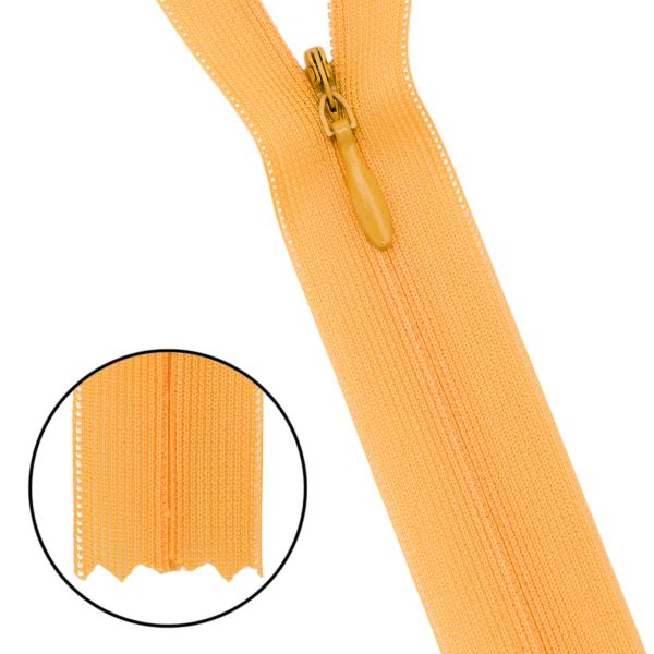 Молния потайная (скрытая) Т3 (3 мм) 1 зам., н/раз., 50 см, нейлон, F112 жёлтый, 10 шт