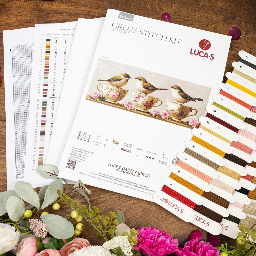 Набор для вышивания нитками Luca-S, Три изящные птички, 52х21см