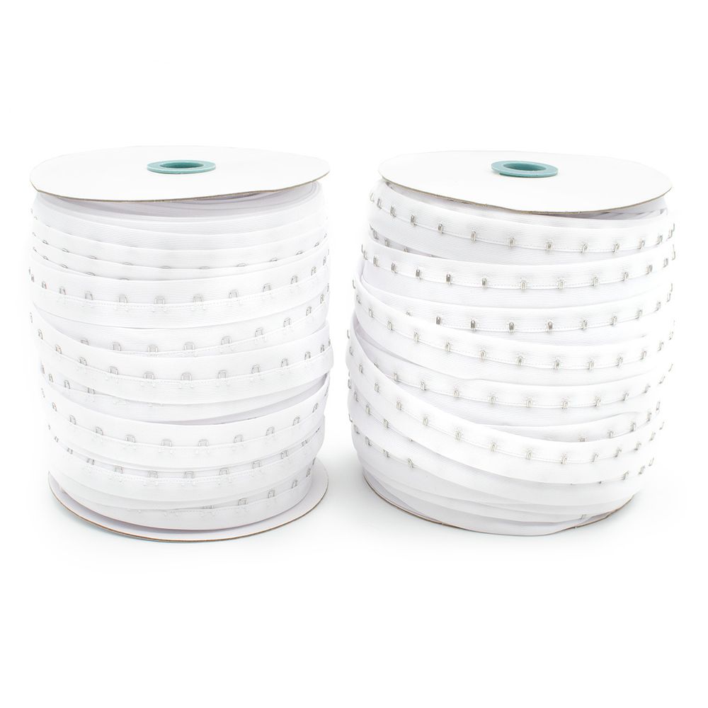 Застежки для бюстгальтера текстильные на ленте (1 ряд) 25 мм / 45.7 метра, шаг 15 мм, белый