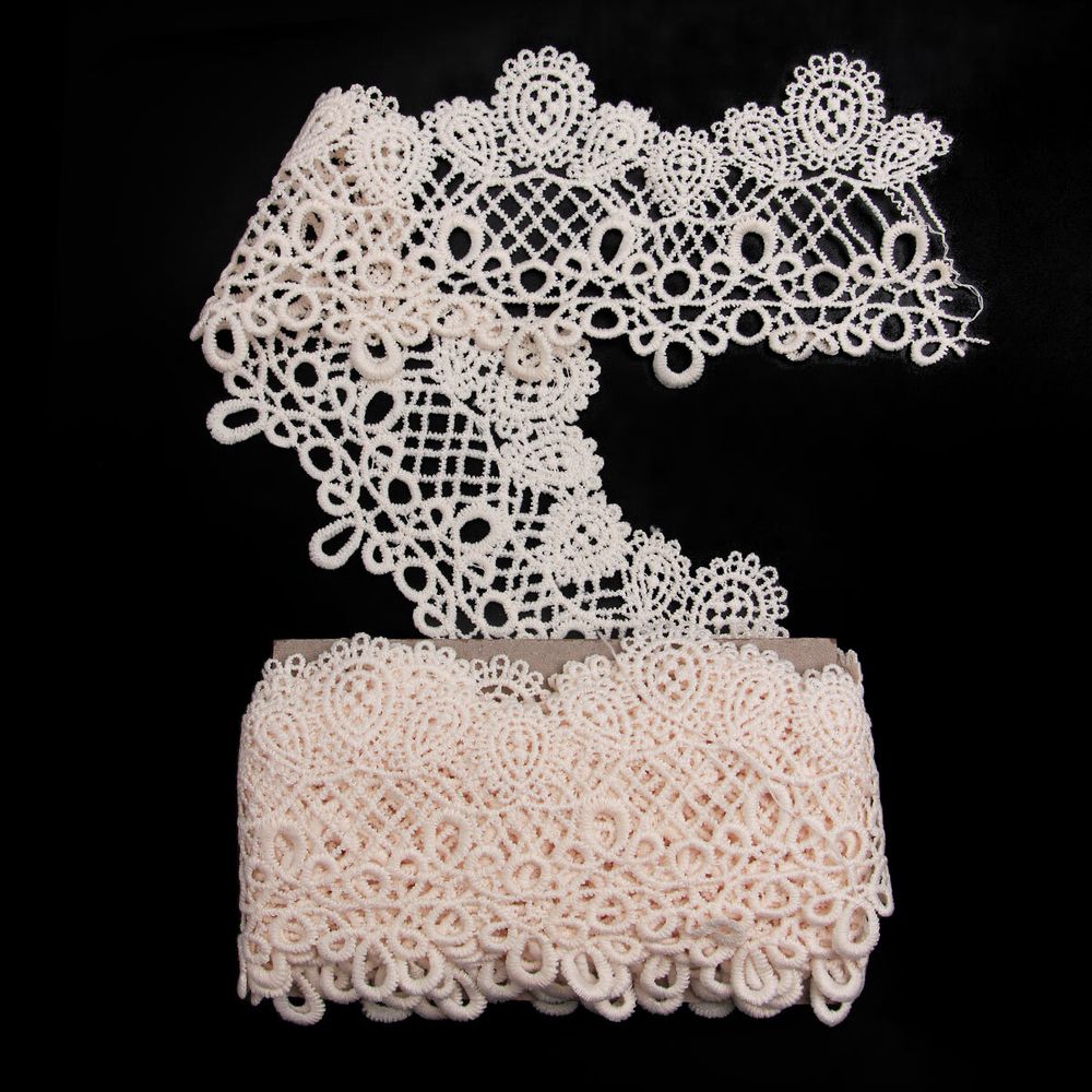 Кружево гипюр (плетёное) 95 мм / 3 метра, матовое, 571 молочный